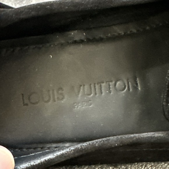 Louis Vuitton Suede Driving Loafers Men's 6.5 Black LV Hardware Made Italy - Picture 12 of 16
